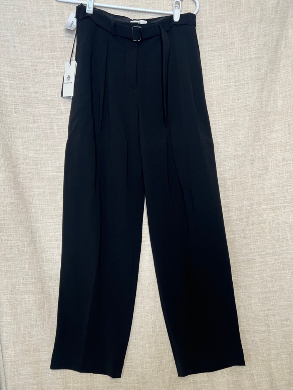 Aritzia Babaton Metropolis Black Belted Wide-Leg Trousers